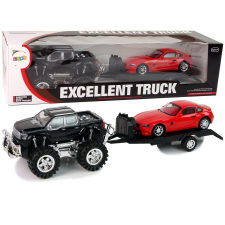 Lean Toys Set of Vehicles Black Monster Truck White Caravan 58 cm autópálya és játékautó