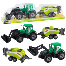 Lean Toys Traktor készlet rakodóval és mezőgazdasági bálázóval, zöld autópálya és játékautó
