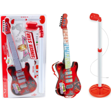 leantoys Elektromos Gitár Készlet Állvány Mikrofon Akkumulátorral Piros (20893) kreatív és készségfejlesztő