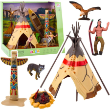 leantoys Indián Falu Figurák Készlet Indiánok Sátor Tipi Kenutotem (24300) játékfigura