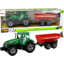 leantoys Játéktraktor - Piros Pótkocsival, Súrlódó Meghajtással, Zöld (14834) autópálya és játékautó