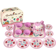 leantoys Tea és Kávé Készlet Tea Láda Rózsaszín Mintás Tányérokban (15451) konyhakészlet