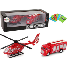 leantoys Tűzoltó Autó és Helikopter Készlet - Piros (12251) autópálya és játékautó