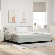  LED Box Spring Ágy matracmal Világosszürke 200 x 200 cm Bársony ágy és ágykellék