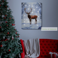  LED-es fali hangulatkép, rénszarvas-30 x 40 cm karácsonyi dekoráció