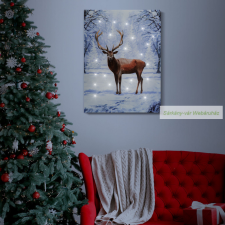 LED-es fali hangulatkép, rénszarvas-30 x 40 cm karácsonyi dekoráció