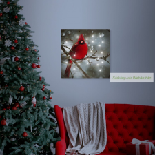  LED-es fali kép, vörös pinty - 30 x 30 cm karácsonyfa izzósor