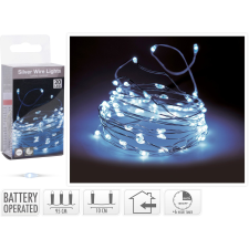  LED-es fényfüzér 20 hidegfehér LED-del ezüstszínű dróton beltérre elemes karácsonyfa izzósor