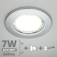 -LED szpot szett: króm keret + 7 Wattos, természetes fehér GU10 LED lámpa + GU10 csatlakozó (kettesével rendelhető) világítás