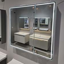  LED Tükör Szekrénnyel LENTO 80x70 cm Szürke – Kerületvilágítással és Érintésérzékelővel fürdőszoba bútor