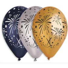 . Léggömb, 33 cm, tüzijátékos, 3 különböző szín party kellék