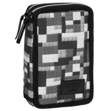  Lego mintás tolltartó, 2 emeletes, töltött, DF38, szürke tolltartó