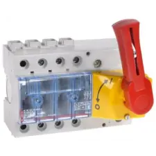 LEGRAND 022320 Vistop 100A 3P mellső, piros kar/sárga fedlap, terhelésszakaszoló kapcsoló sínre villanyszerelés