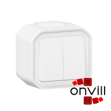 LEGRAND 069755L, Plexo 55 falon kívüli kettős váltókapcsoló 10A, összeszerelt, fehér villanyszerelés