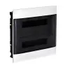 LEGRAND 137157 PractiboxS téglafalba süllyeszthető kiselosztó(650°C), átlátszó füstszínű ajtóval, védőföld és nulla elosztókapoccsal, 2 sor 18 modul