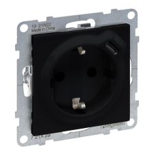 LEGRAND 721429 Suno 2P+F + USB-C dugalj csatlakozóaljzat (rugós), biztonsági zsaluval, fekete villanyszerelés