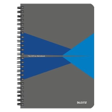 Leitz Spirálfüzet, A5, kockás, 90 lap, laminált karton borító, LEITZ &quot;Office&quot;, szürke-kék füzet