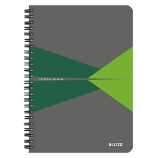 Leitz Spirálfüzet, A5, kockás, 90 lap, laminált karton borító, LEITZ &quot;Office&quot;, szürke-zöld füzet
