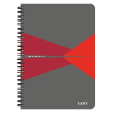 Leitz Spirálfüzet, A5, vonalas, 90 lap, laminált karton borító, LEITZ &quot;Office&quot;, szürke-piros füzet