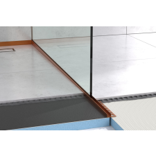 Lejtésképző profil zuhanyfal üveghez - Szálcsiszolt réz - Rozsdamentes acél, 120cm, 180cm, jobb, bal építőanyag