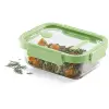 Lékué Üveg hermetikusan záródó ételtároló edény, Square Glass, téglalap alakú, 1050 ml, zöld