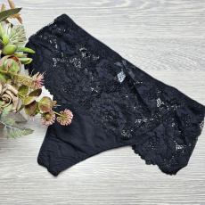 Lemila Magas derekú csipkés tanga 2XL, Fekete