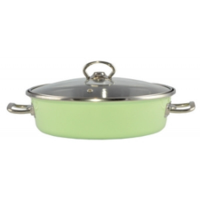 LEO-10433 Zöld Elite Zománcozott szeletsütő lábas 24 cm + üvegfedő edény