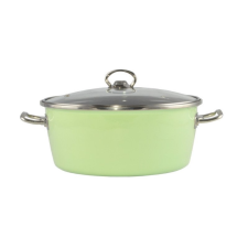 LEO-10455 Zöld Elite Zománcozott lábas 24 cm + üvegfedő edény