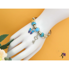  Leona pandora stilusú karkötő pillangó charm-kék-rodium karkötő