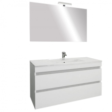 Leziter Cube Fürdőszobabútor 100 cm kerámia mosdóval (2 fiókos) tükörrel 60x100 cm magasfényű festett fehér fürdőszoba bútor
