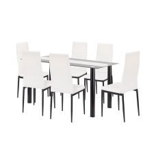  Leziter Denton 6+1 Étkezőgarnitúra - Füstszürke Üveg Asztal, Fehér Székek bútor