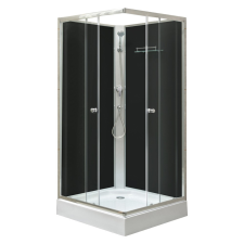 Leziter Polo Black II 90x90 cm szögletes fekete hátfalas zuhanykabin zuhanytálcával kád, zuhanykabin