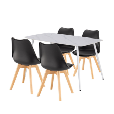 Leziter Ravena Étkezőgarnitúra - 4+1, Fehér Asztal, Fekete Székek bútor