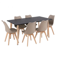 Leziter Silla 150 6+1 étkező garnitúra fekete-bézs bútor