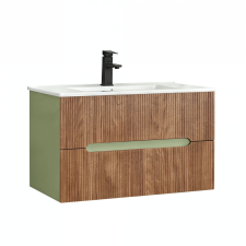Leziter Trent 80 alsó fürdőszobabútor kerámia mosdóval (2 fiókos) világoszöld-sunset tölgy fürdőszoba bútor