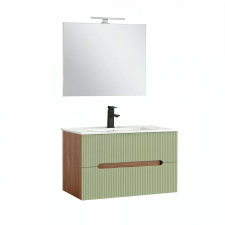 Leziter Trent Fürdőszobabútor 80 cm kerámia mosdóval (2 fiókos) tükörrel 60x80 cm sunset tölgy-világoszöld fürdőszoba bútor