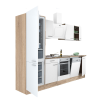 Leziter Yorki 280 konyhablokk sonoma tölgy korpusz,selyemfényű fehér front alsó sütős elemmel alulfagyasztós hűtős szekrénnyel