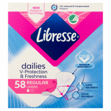  Libresse Dailies V-Protection &amp; Freshness Regular tisztasági betét 58 db intimhigiénia nőknek