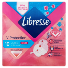 Libresse Ultra+ Deo Freshness &amp; Protection enyhén illatosított szárnyas egészségügyi betét 10 db intim higiénia