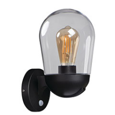  Liego cserélhető fényforrású oldalfali lámpatest 28 cm (E27) - fekete, mozgásérzékelős kültéri világítás