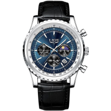 LIGE Man 8989-9 silver blue karóra