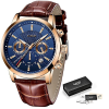 LIGE Pánské hodinky -hnědá/modrá 9866-9 + dárek zdarma