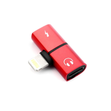  Lightning elosztó adapter egyidőben történő töltéshez és zenehallgatáshoz - piros mobiltelefon, tablet alkatrész