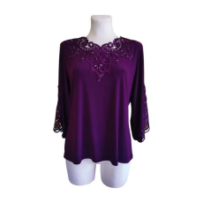  Lila elegáns áttört mintás női blúz (méret: M)