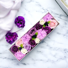  Lila Rózsa és Szegfű Szappanvirág hosszú doboz ajándéktárgy