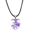 Lila virág szív üvegmedál fekete bőr nyaklánccal