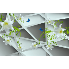  Liliomok és kék pillangók tapéta, 300 x 200 cm tapéta, díszléc és más dekoráció