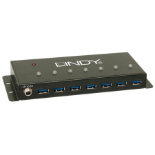 LINDY USB 3.0, 7 port, fém kialakítású hub (43128) (43128) hub és switch