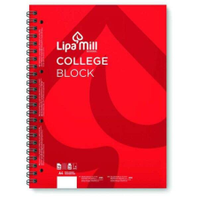 Lipamill College Block lyukasztott spirálfüzet 70 lapos - A5 kockás - piros füzet