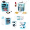 Little Kitchen 6 az 1-ben elemes, bekapcsolható játék háztartási gép csomag: Airfryer, sütő, mosogatógép, mosógép, kávéfőző és mikrohullámú sütő fény és hanghatásokkal